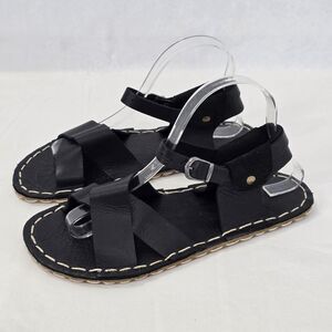 Nefes Womens 8.5 Huarache Handmade Barefoot Black Leather Buckle Strap Sandals